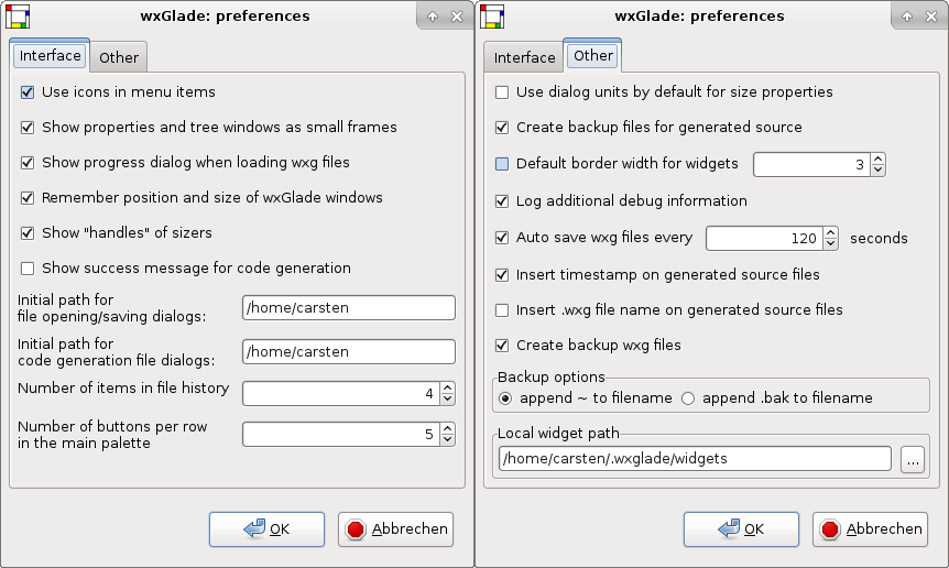 wxGlade preferences dialog