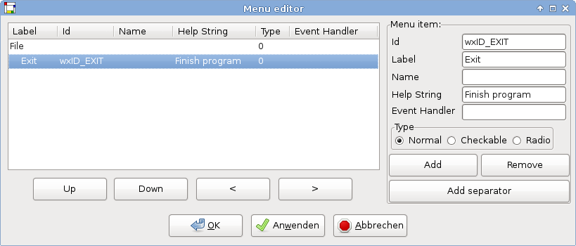 Menu editor