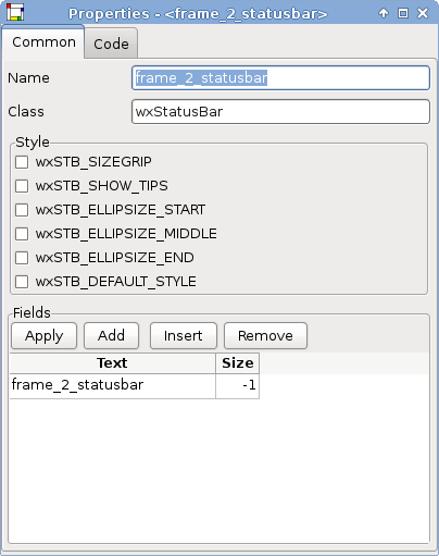 Statusbar properties