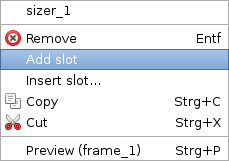 The menu for a sizer