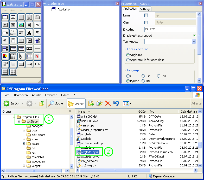 Starting wxGlade on Windows at C:\Program Files\wxGlade